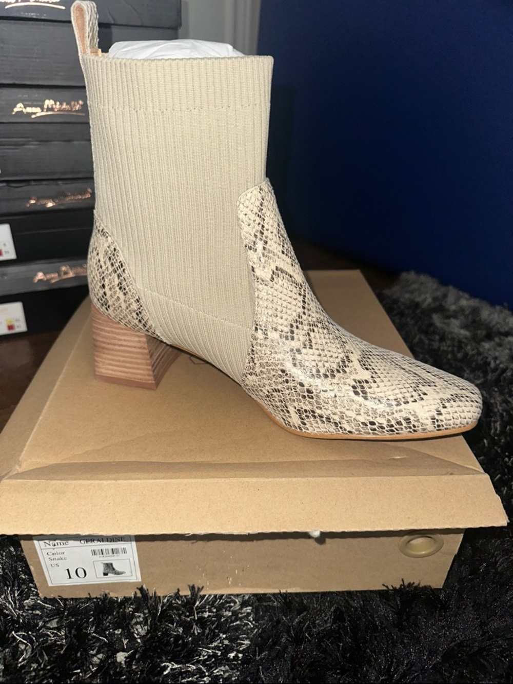 Beige Snake-Print Knit Ankle Boots - Women